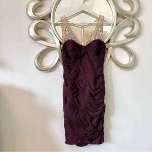 ADRIANNA PAPELL Purple Rouched Beaded Sleeveless Cocktail Dress | Sz 10